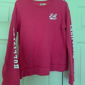 Hollister long sleeve tee, decals on sleeve, pink